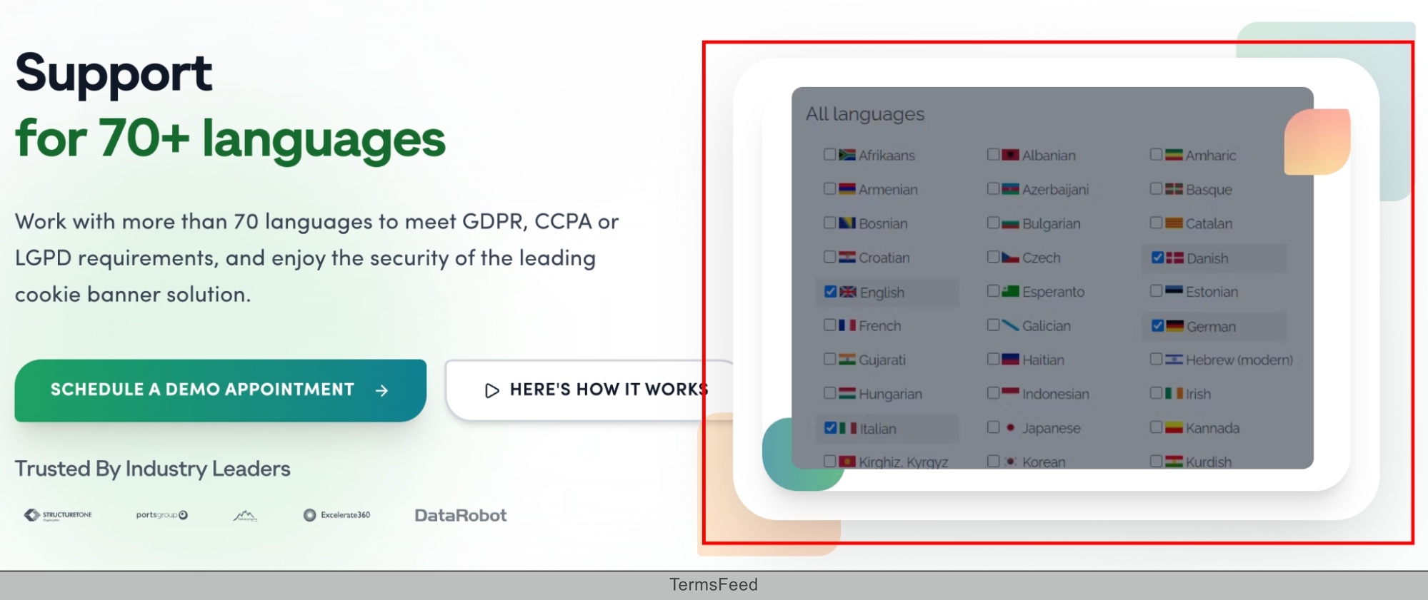 Screenshot of the Secure Privacy - 70 plus languages support excerpt