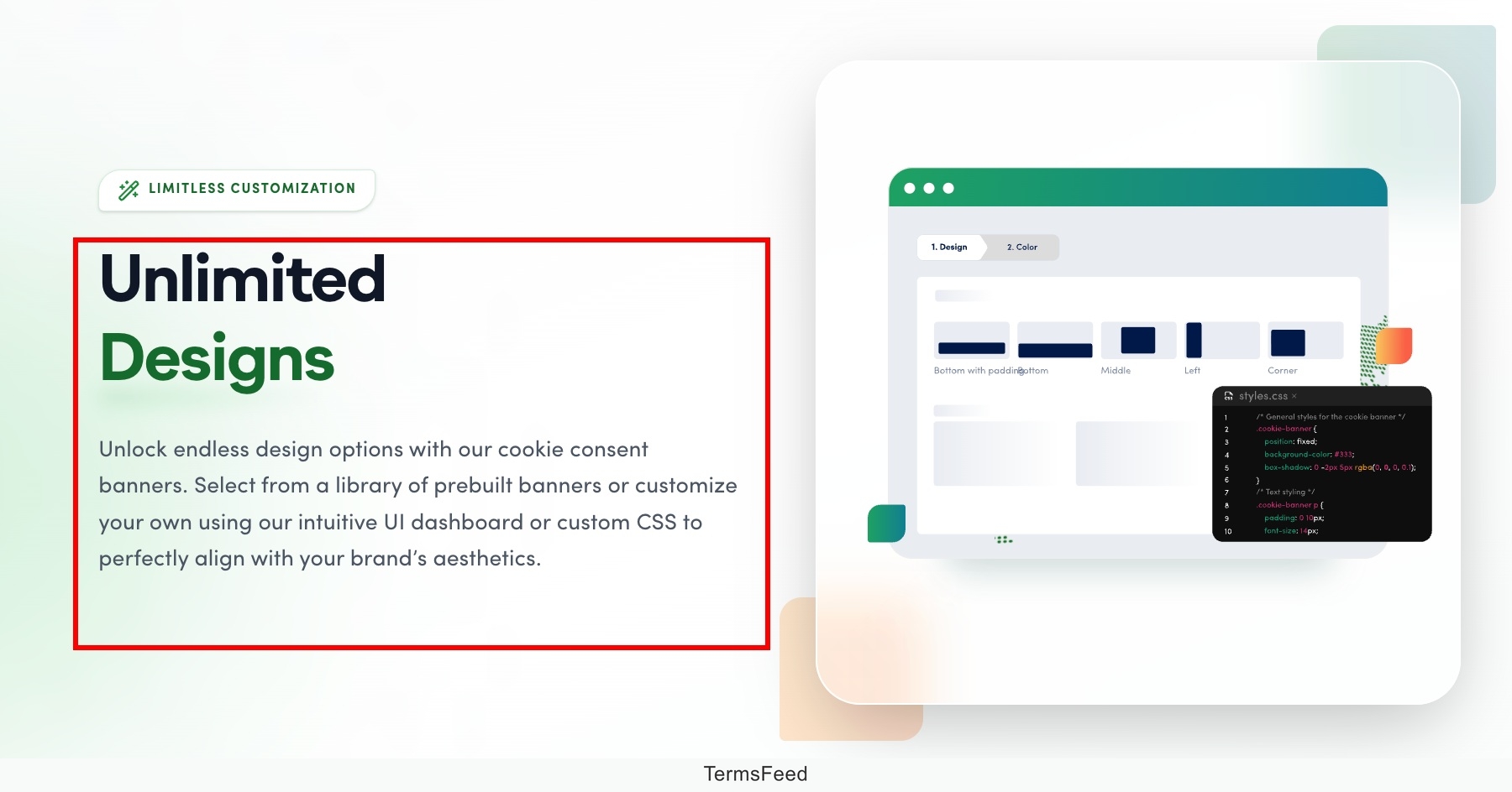 Screenshot of the Secure Privacy Cookie consent customization highlighted