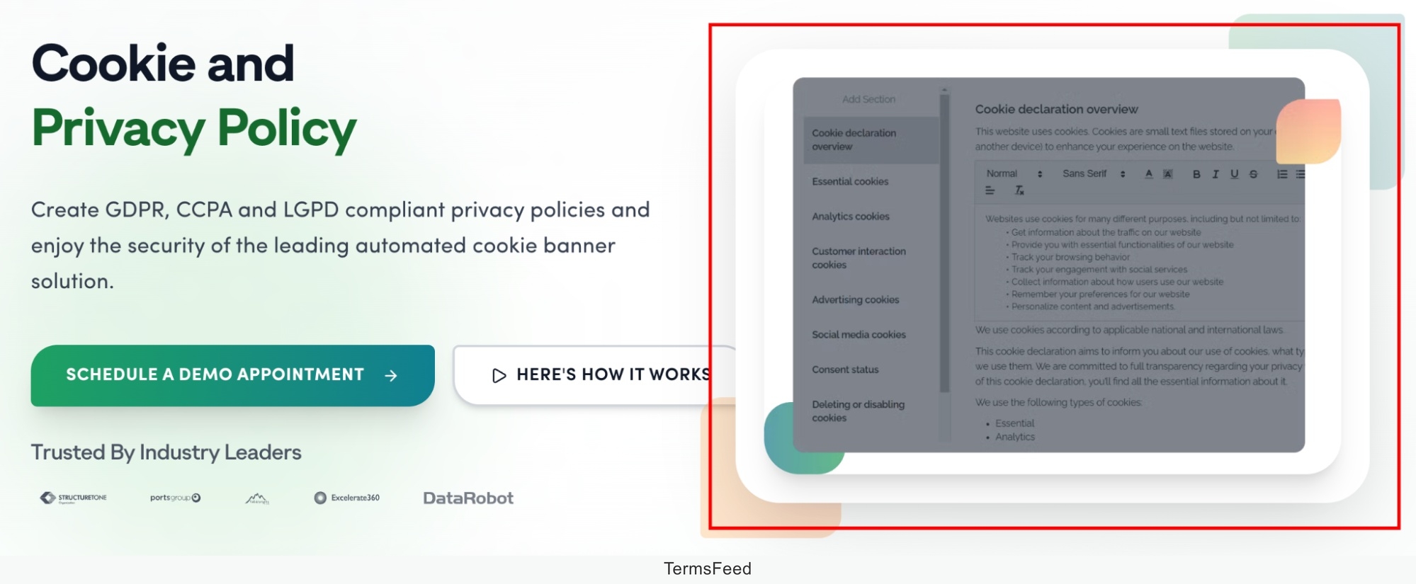 Screenshot of the Secure Privacy Cookie and Privacy policy Generator