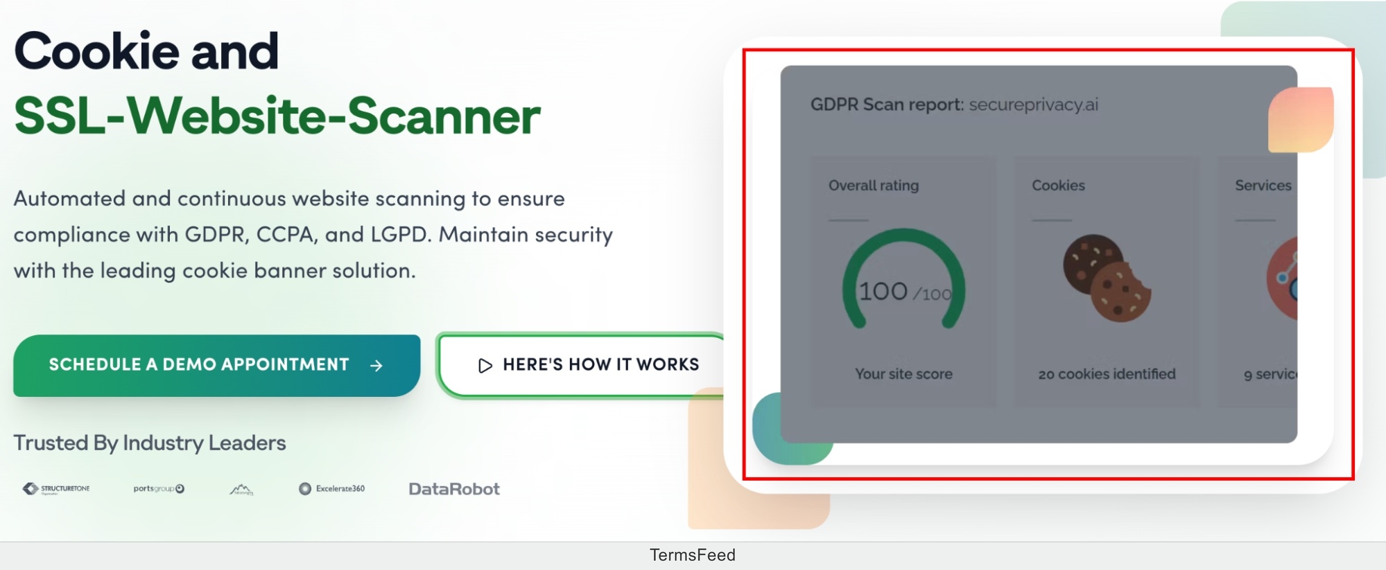 Screenshot of the Secure Privacy Cookie SSL Website Scanning feature