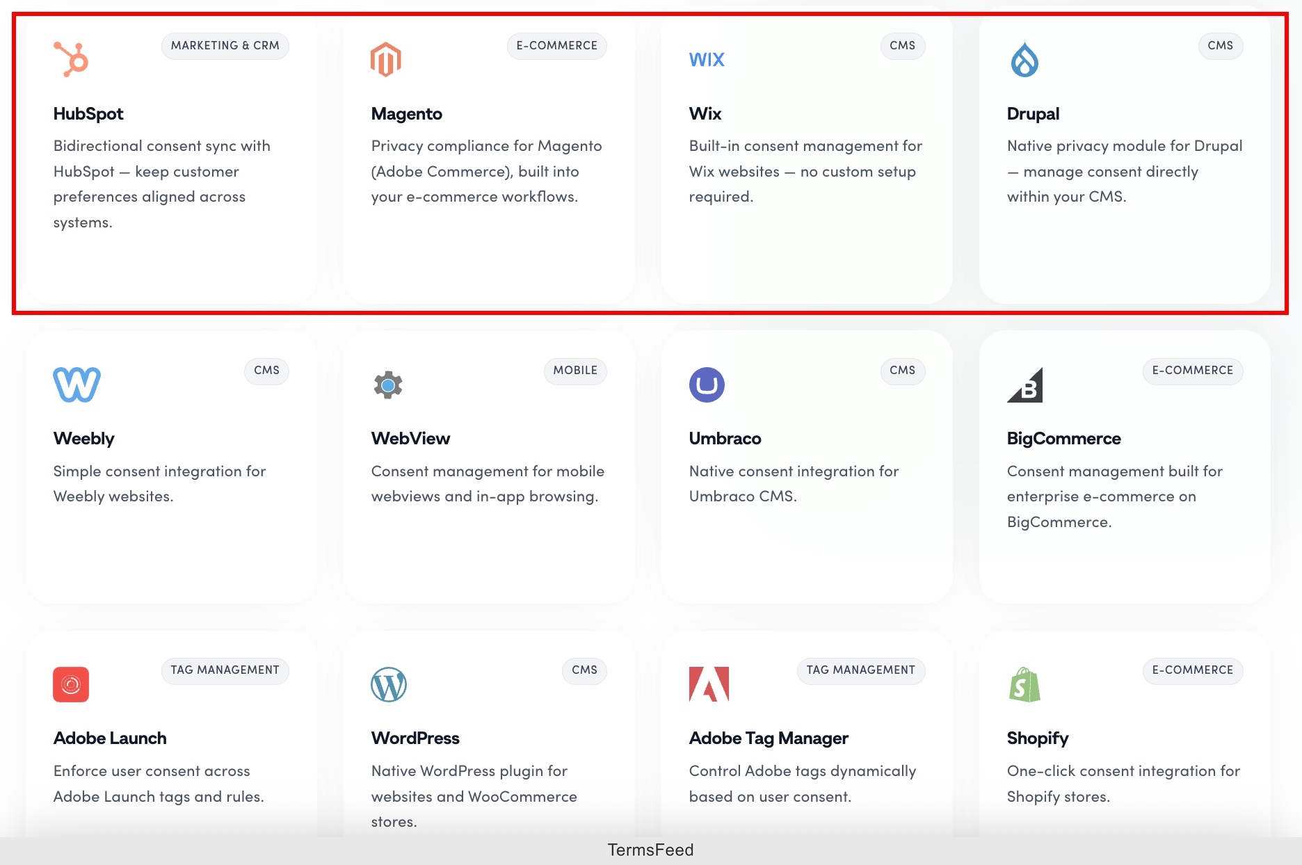 Screenshot of the Secure Privacy - Integrations excerpt