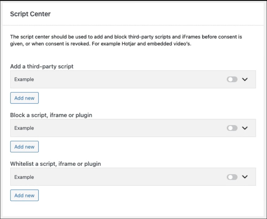 Complianz WordPress Plugin Script Center excerpt