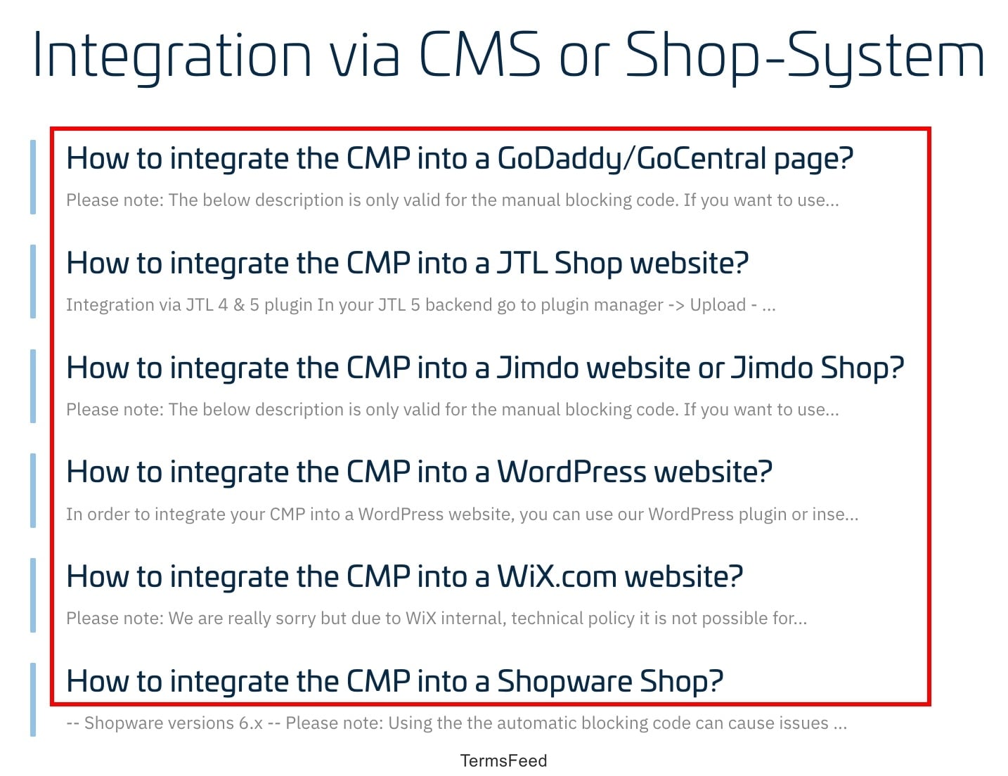 Screenshot of the consentmanager - Books - CMP - Integration via CMS or Shop-System excerpt