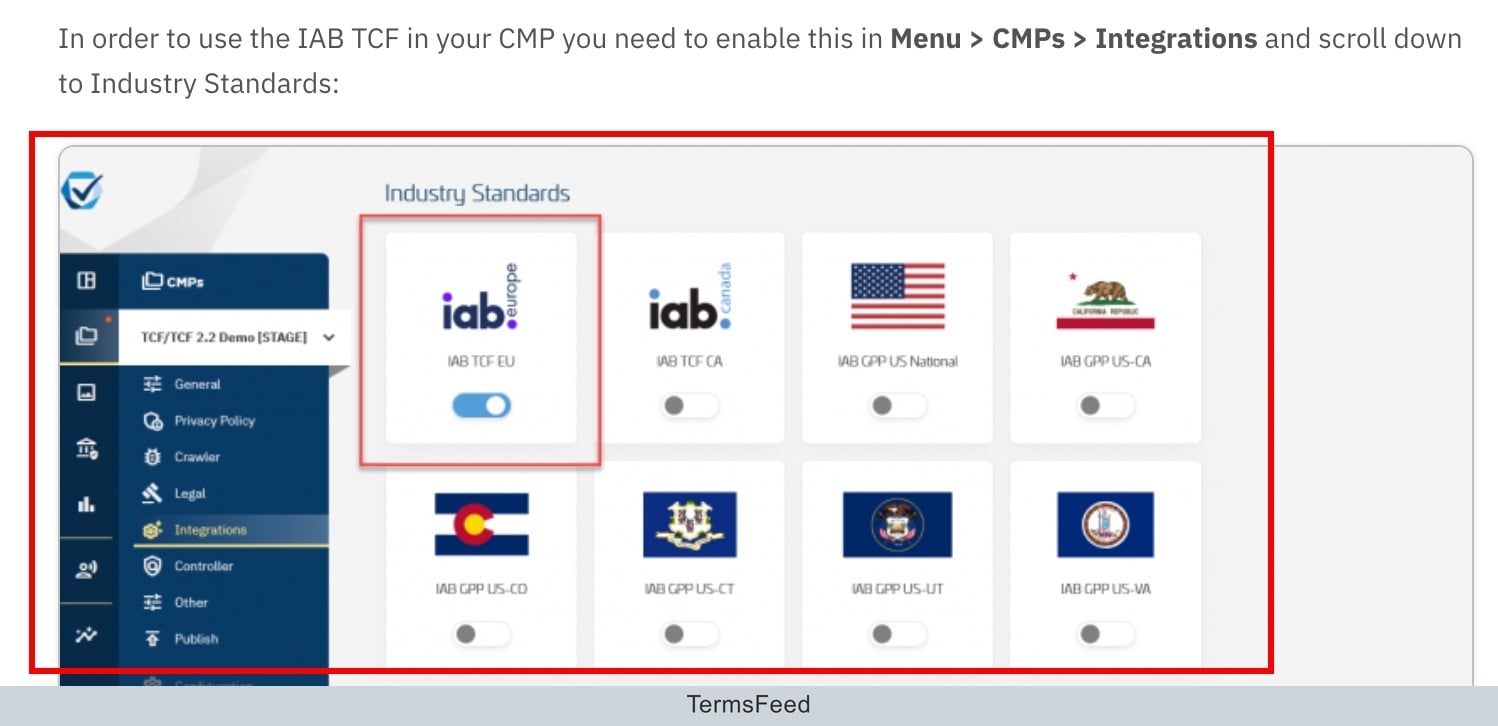 Screenshot of the consentmanager - Books - CMP - IAB TCF selected