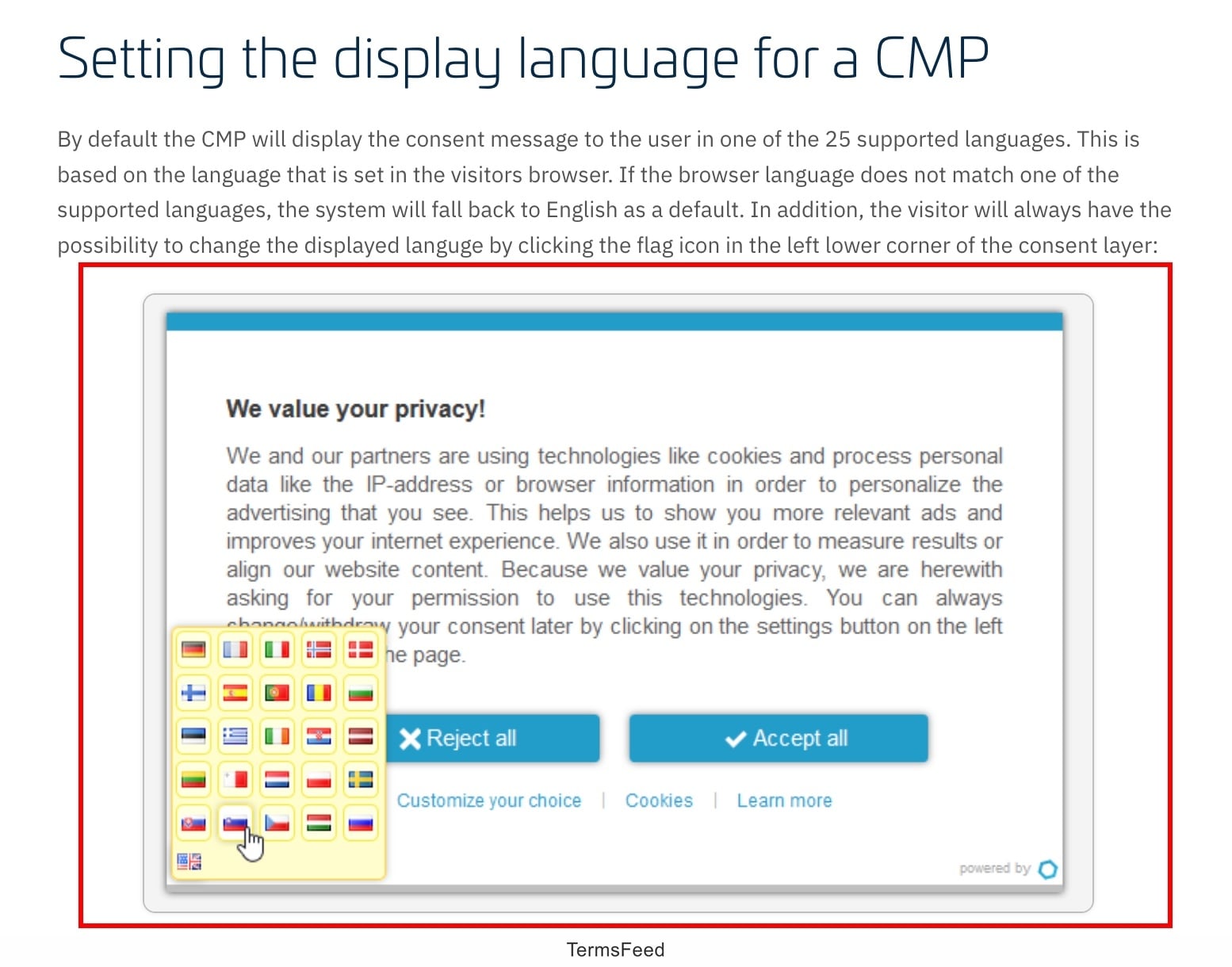 Screenshot of the consentmanager - Books - Working with multiple languages