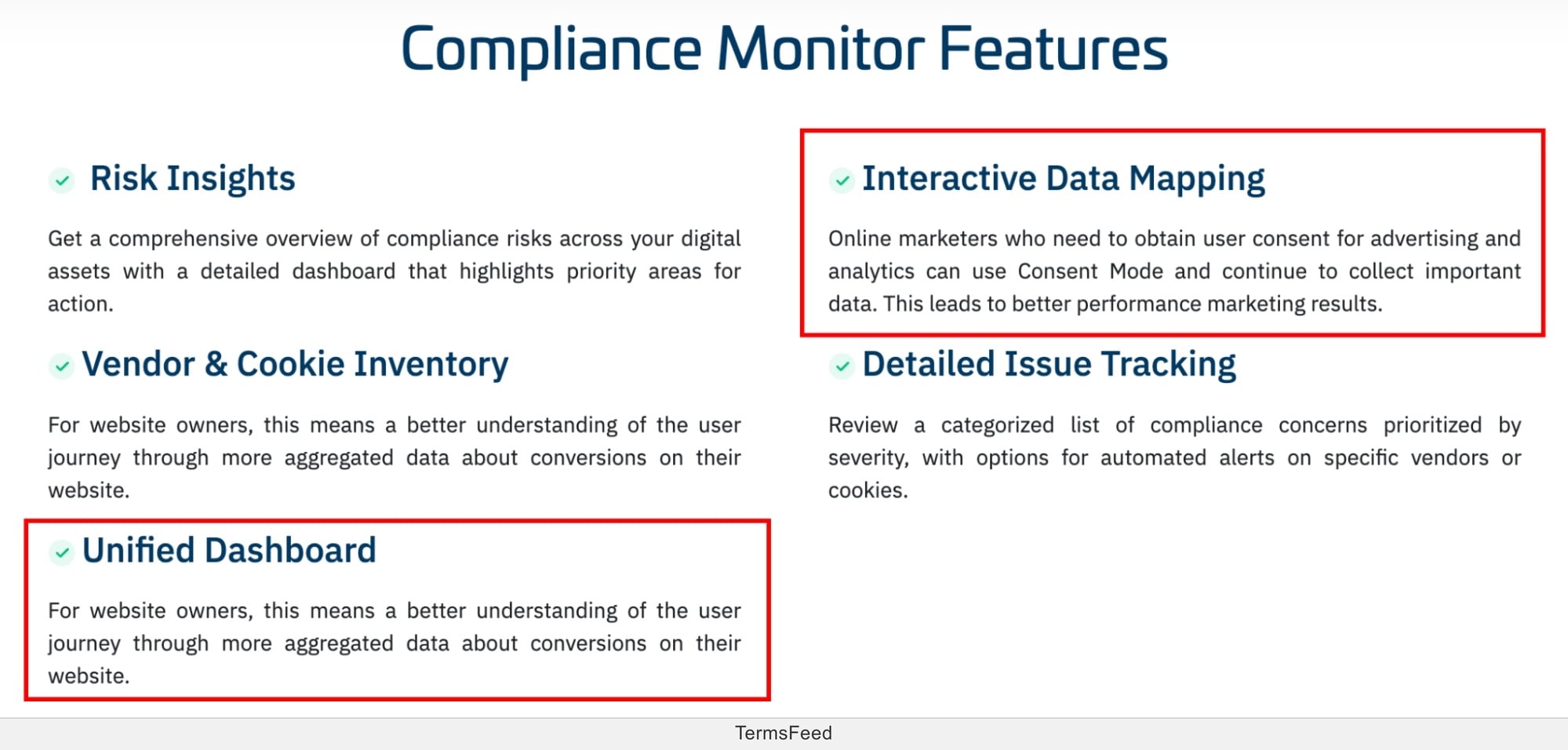 Screenshot of the consentmanager - Compliance monitor features excerpt
