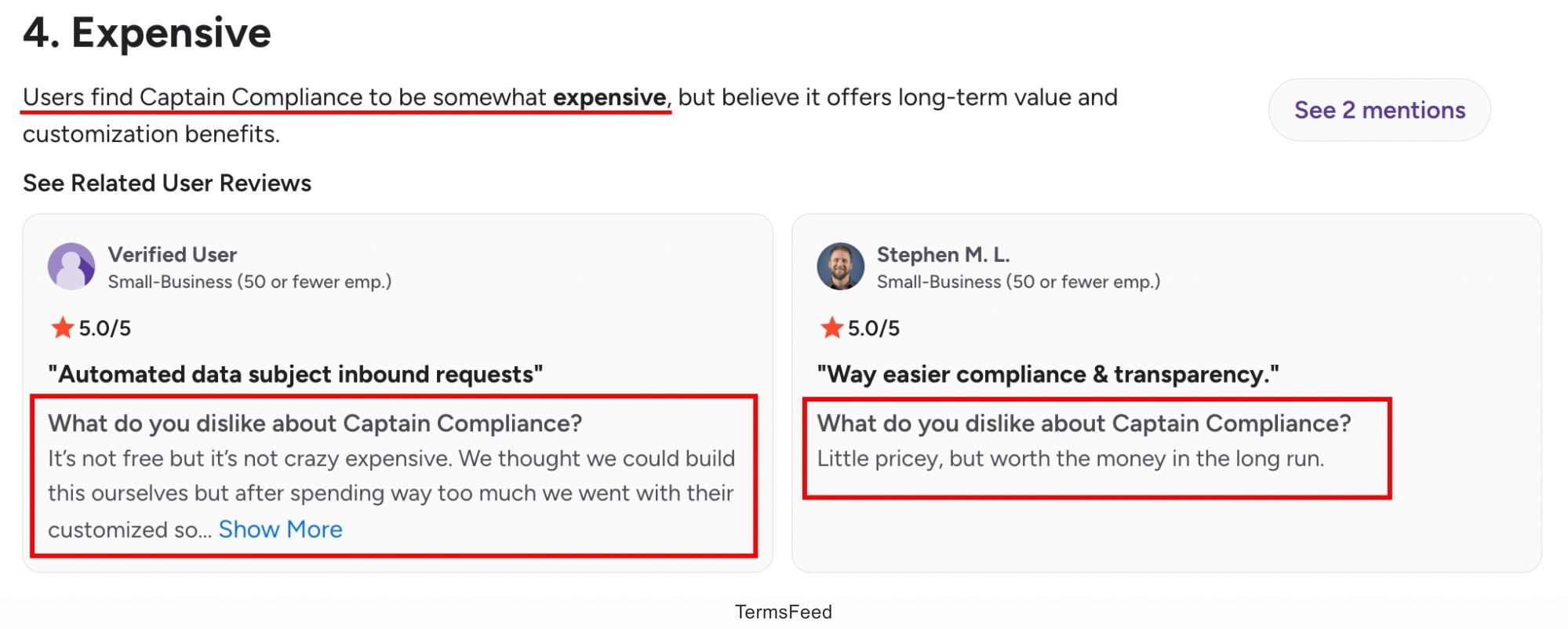 Excerpt from G2 Products - Captain Compliance - Review - Expensive