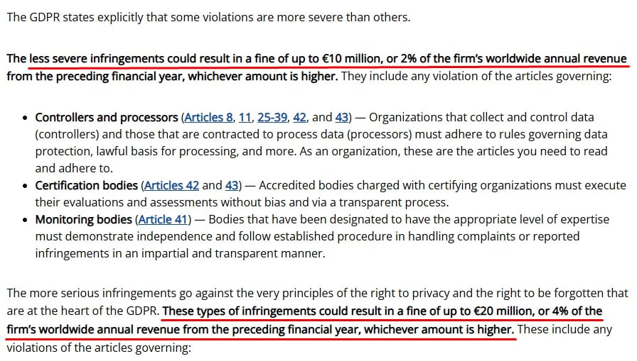 GDPR fines excerpt