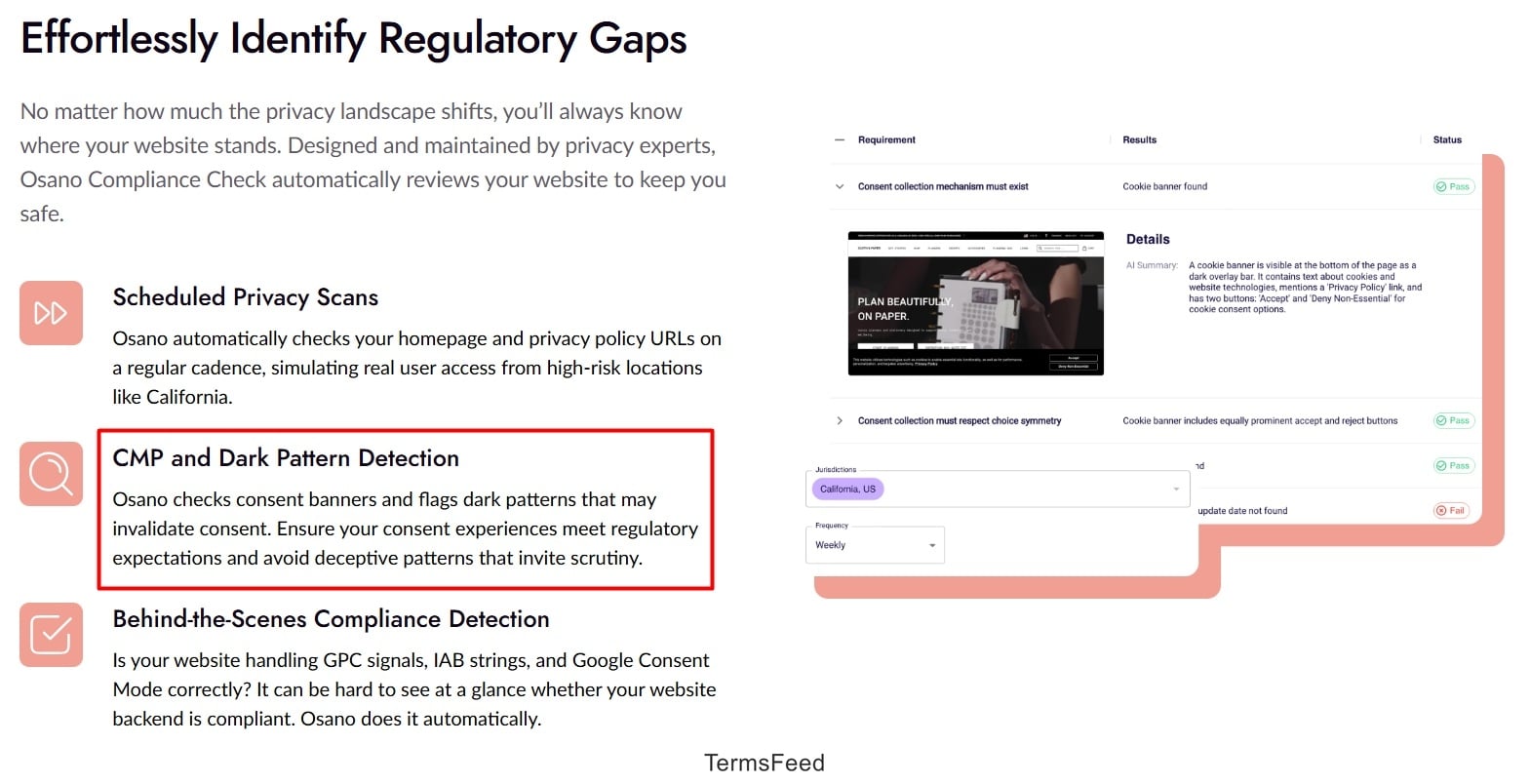 Osano Compliance Checking Scanning - Dark Patterns Detection