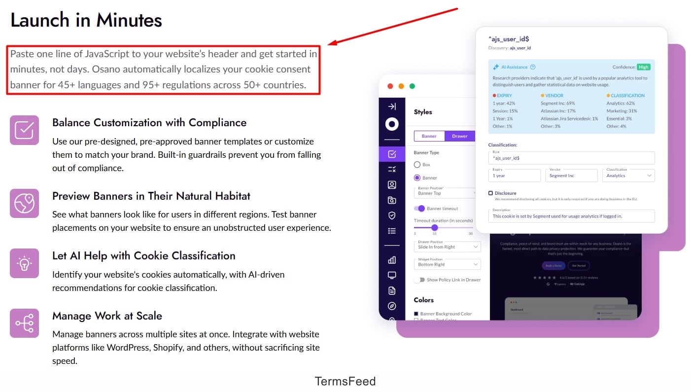 Osano Cookie Consent Solution Implementation excerpt
