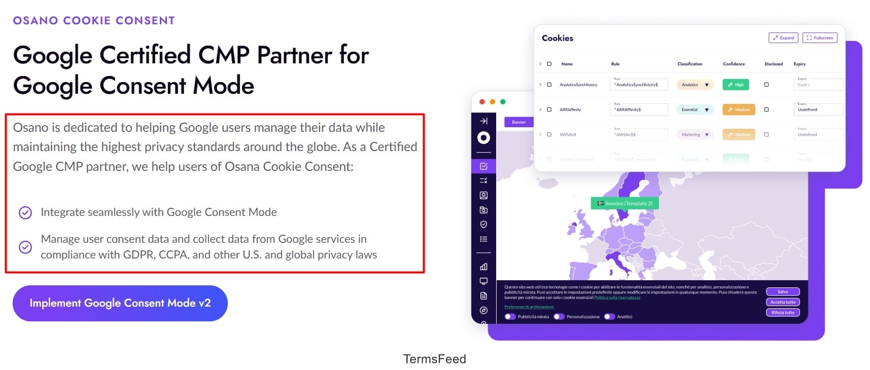 Osano Google Consent Mode certified partner excerpt