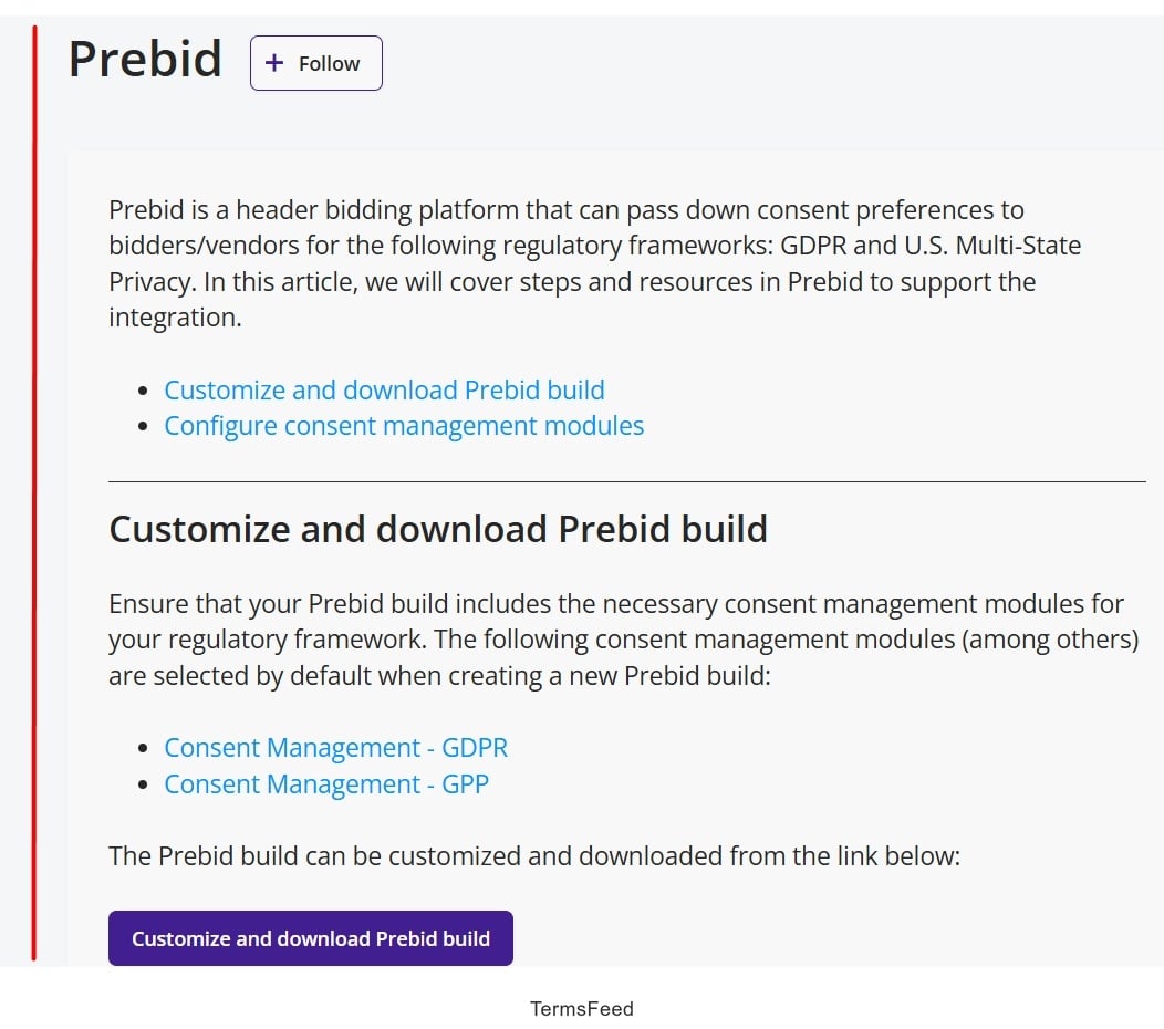 Sourcepoint Documentation - Prebid - excerpt