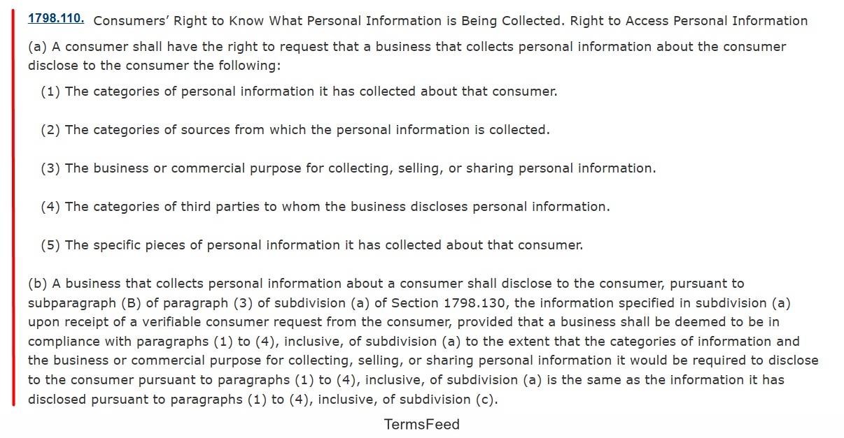 CCPA 1798.110 - Right to know