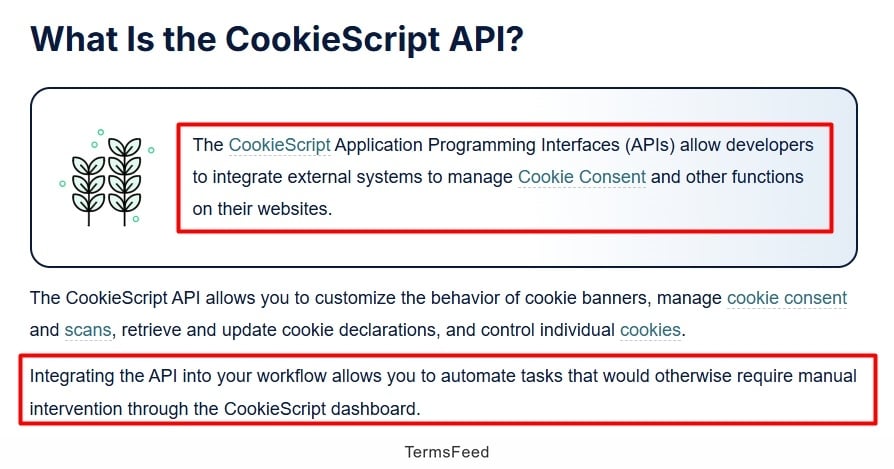 CookieScript - Guides - API excerpt