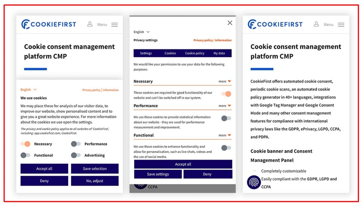 CookieFirst Feature Cookie Banner Mobile view screenshot
