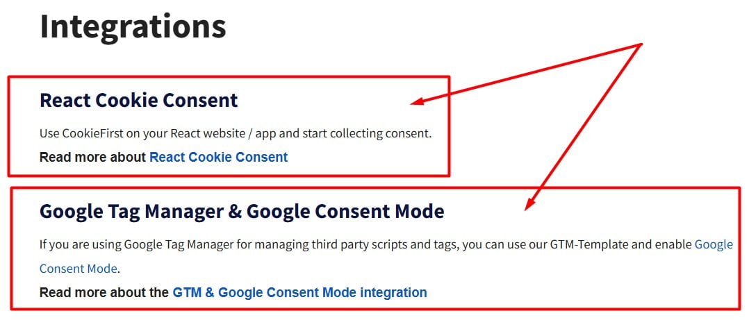 CookieFirst - Plugins Integrations - React, GTM, GCM excerpt