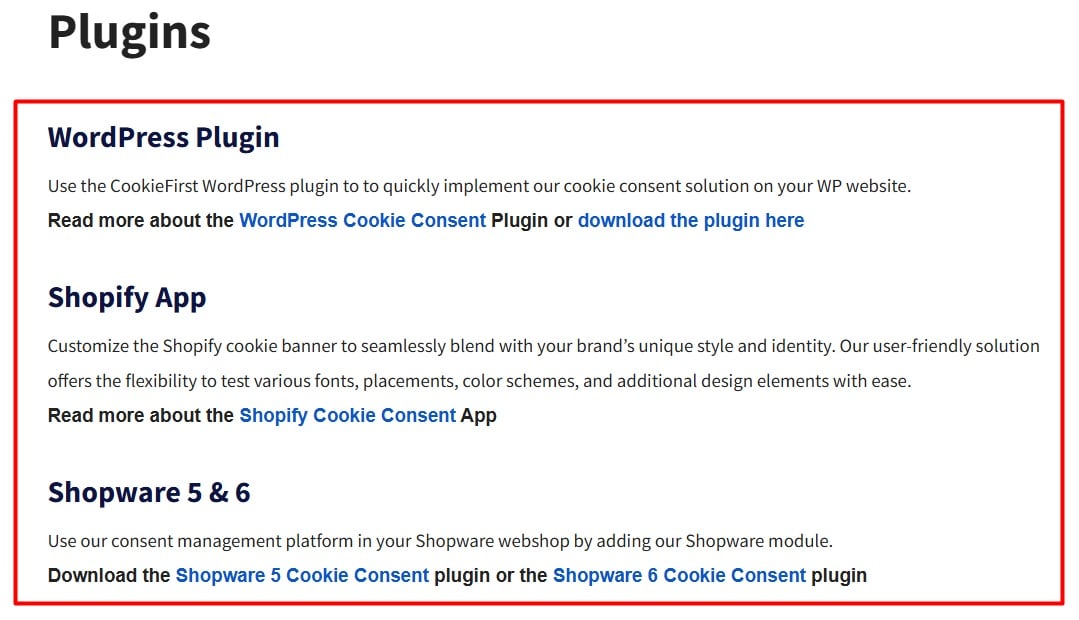 CookieFirst - Plugins Integrations - WordPress, Shopify App, Shopware 5 and 6 - excerpt
