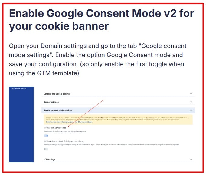 Screenshot - Enable Google Consent mode v2 for your cookie banner - CookieFirst Feature