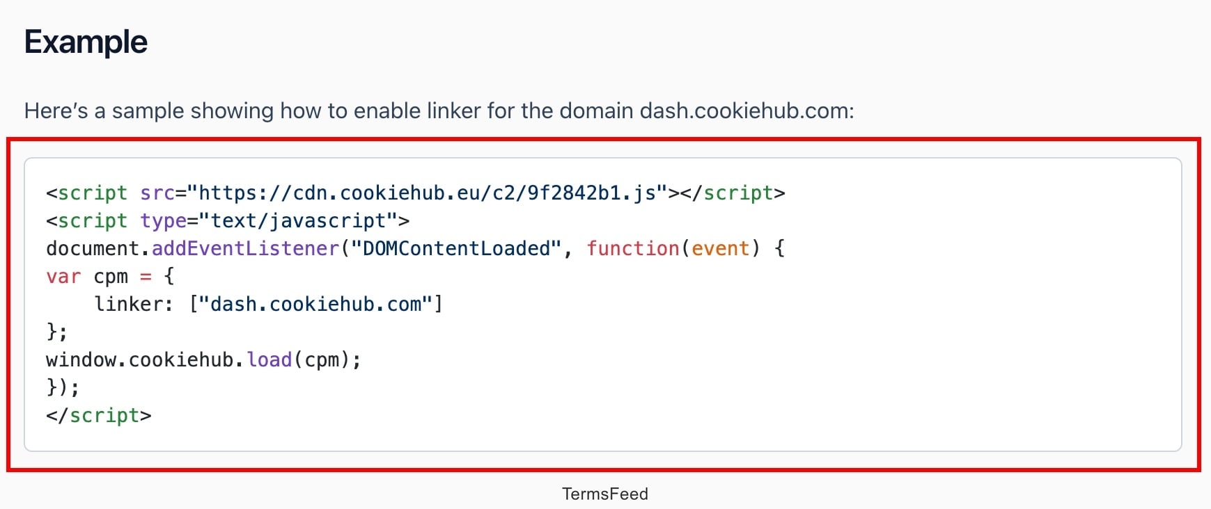 CookieHub - Documentation - Installation - Linker excerpt