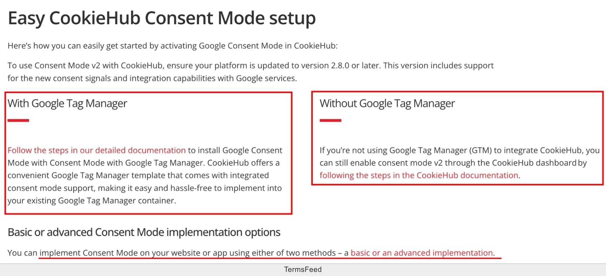 CookieHub - Google Consent Mode v2 setup excerpt