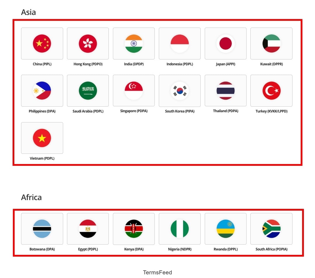 CookieHub - Regulations countries excerpt