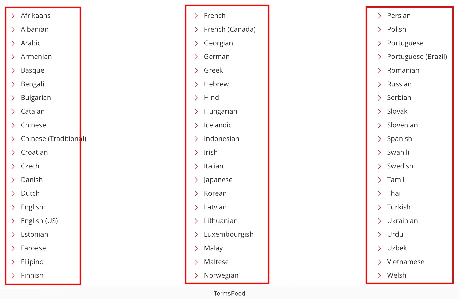 CookieHub - Supported languages list