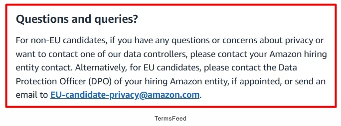 Amazon - Global Candidate Privacy Notice - Questions and queries - DPO linked