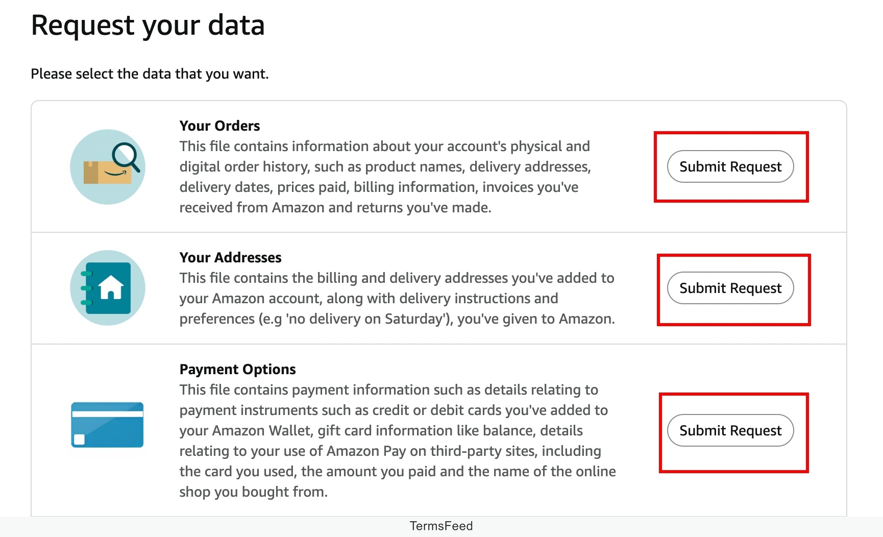 Amazon Privacy Central - Data requests example