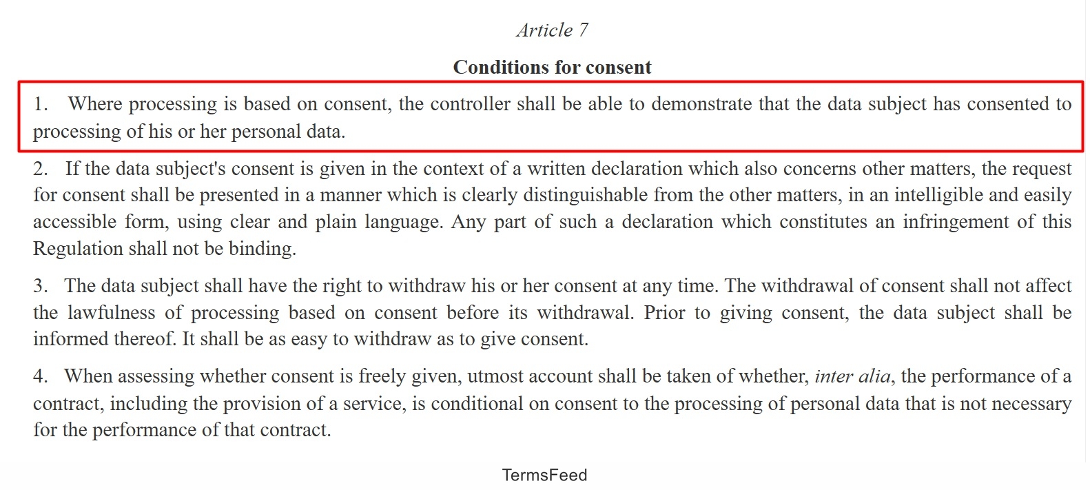 EU GDPR: Article 7(1) Conditions for consent