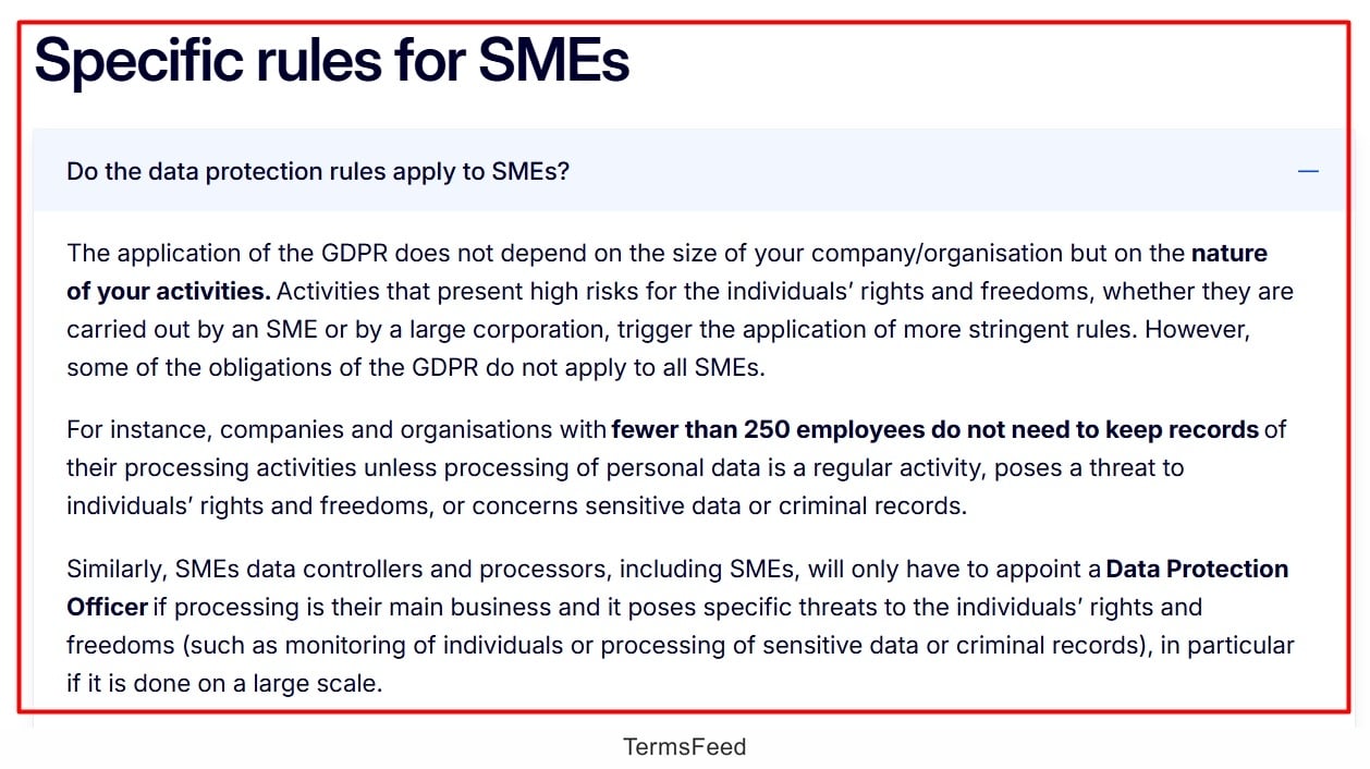 European Commission Application of the GDPR - Specific rules for SMEs