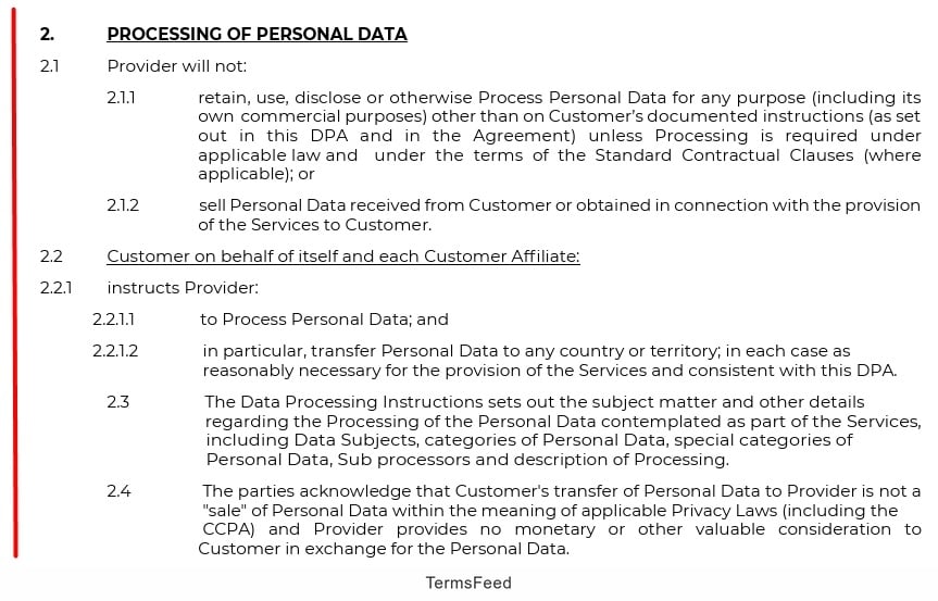 Revalize, Inc. DPA - Processing of personal data clause