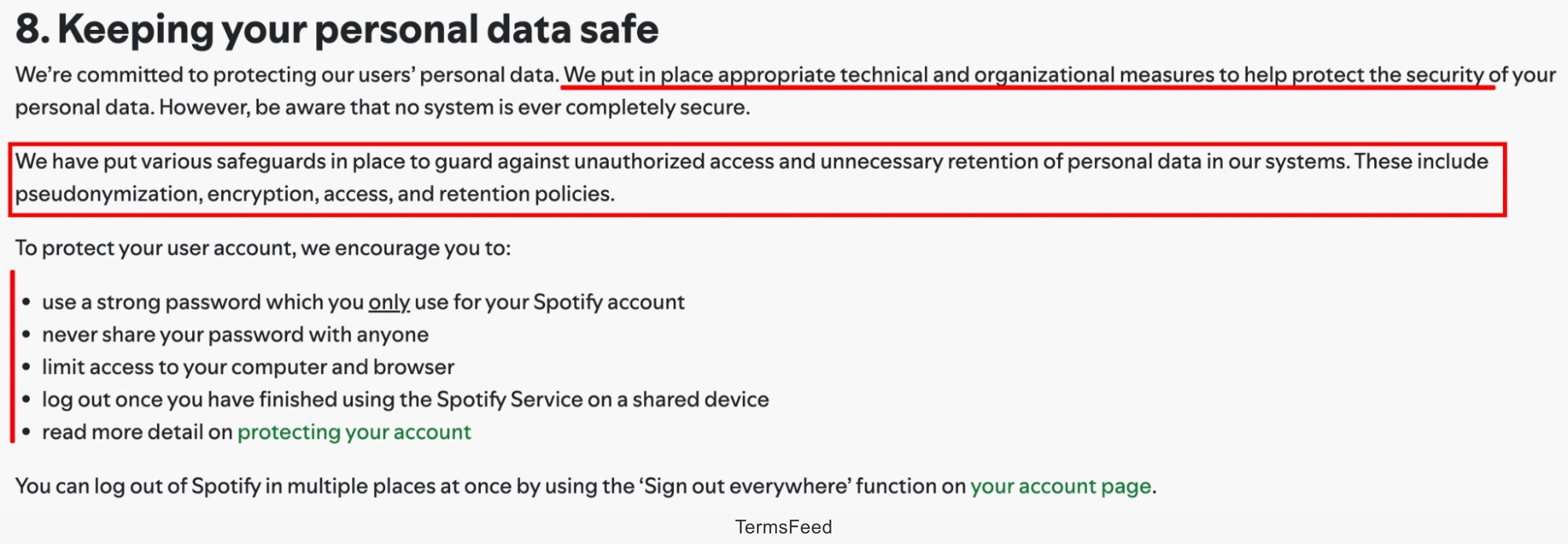 Spotify Privacy Policy - Keeping your personal data safe clause