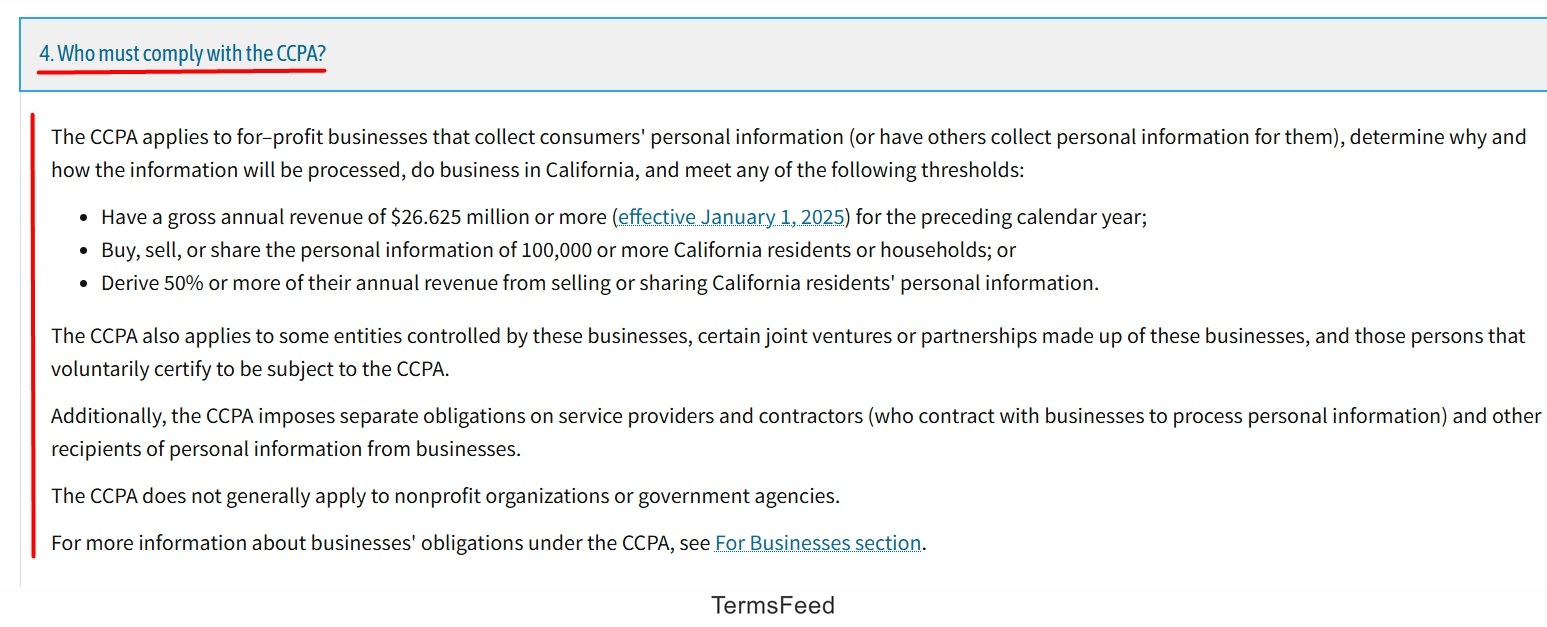 CCPA - FAQ - Who must comply with the CCPA - answer