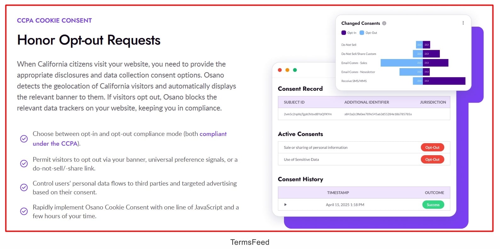 Osano Solutions CCPA Compliance software - Honor Opt-Out Requests