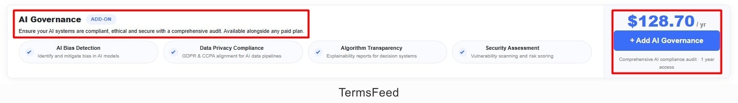Seers Pricing AI Governance Add-on highlighted
