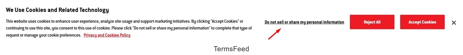 Weber Cookie banner with DNSMPI link