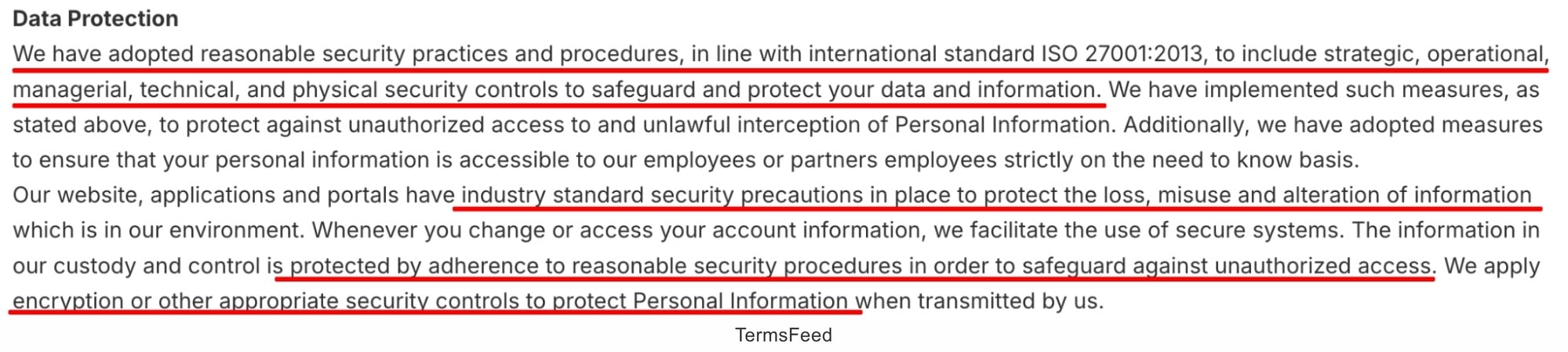 Zycus Privacy Policy Data Protection clause excerpt