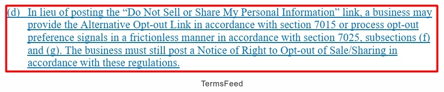 CPPA - regulations - 7013 - d - Notice of right to opt out - provide DNSMPI link