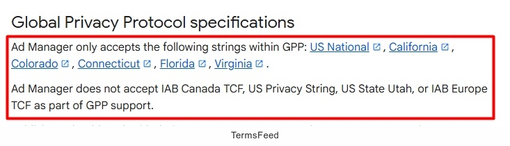 Google support Ad manager GPP specifications