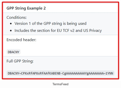 IAB GPP Core consent string specification example